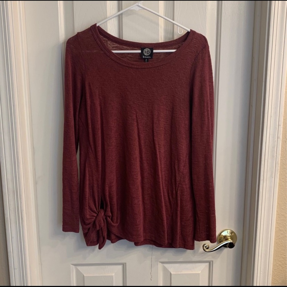 Maroon knit top with knot detail